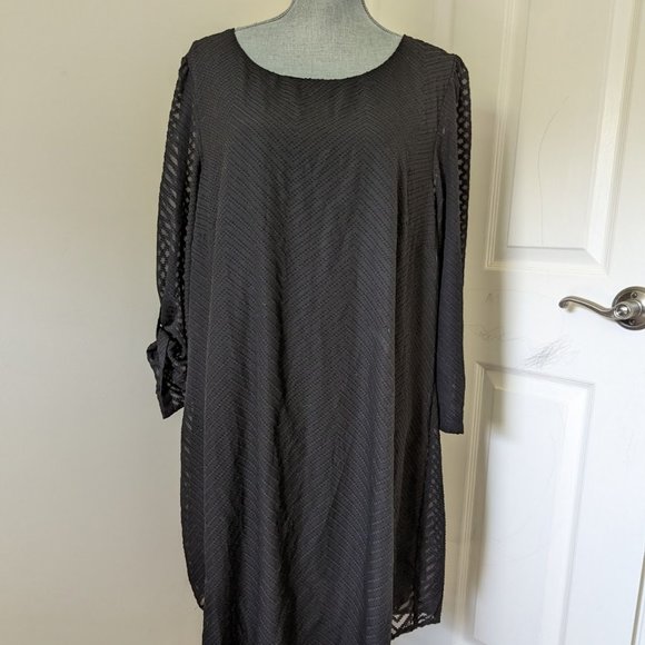 [Speechless] Sheer Sleeved Shift Dress Tab Sleeves -2X - Picture 1 of 8